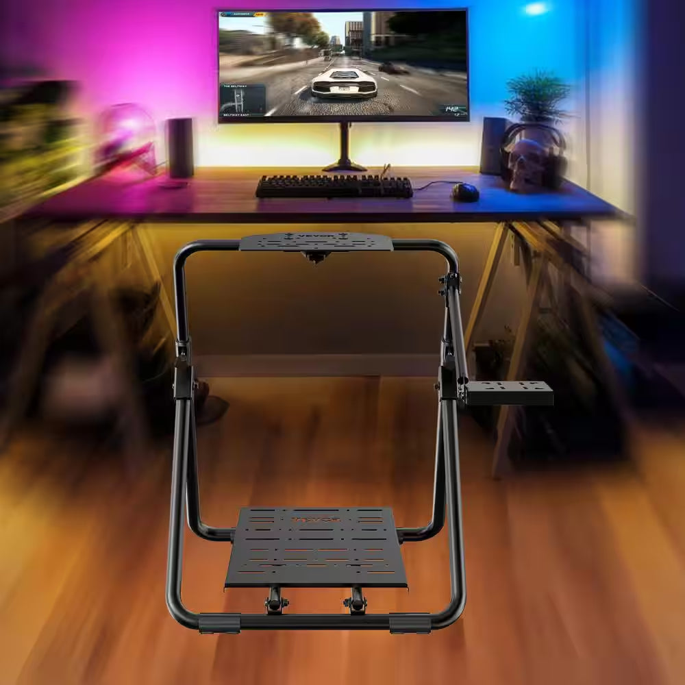 Foldable Racing Steering Wheel Stand, Height Adjustable Universal Base Heavy-Duty Formula Seating Portable