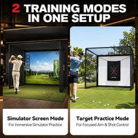 Golf Simulator Enclosure, 10X8Ft Golf Hitting Net Cage with HD Impact Screen & Foam Padding, Indoor Golf Practice Net for Home Garage