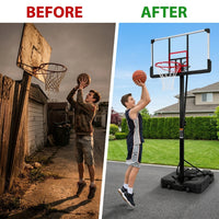 6.6 Ft. to 10 Ft. Adjustable Height Portable Basketball Hoop Goal Basketball System Basketball Equipment with Wheels — Before & After