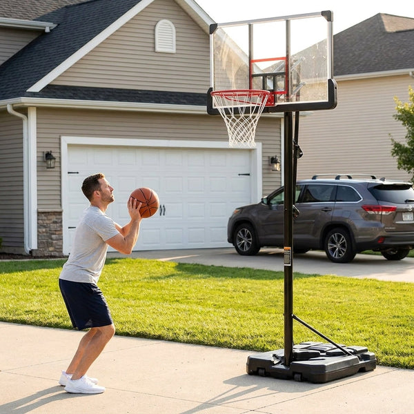 Portable Basketball Hoop Designed for Home Courts, 6.6-10 Ft Height Adjustment, Heavy-Duty Steel Frame, Wheels