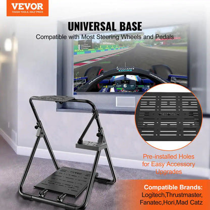 Foldable Racing Steering Wheel Stand, Height Adjustable Universal Base Heavy-Duty Formula Seating Portable