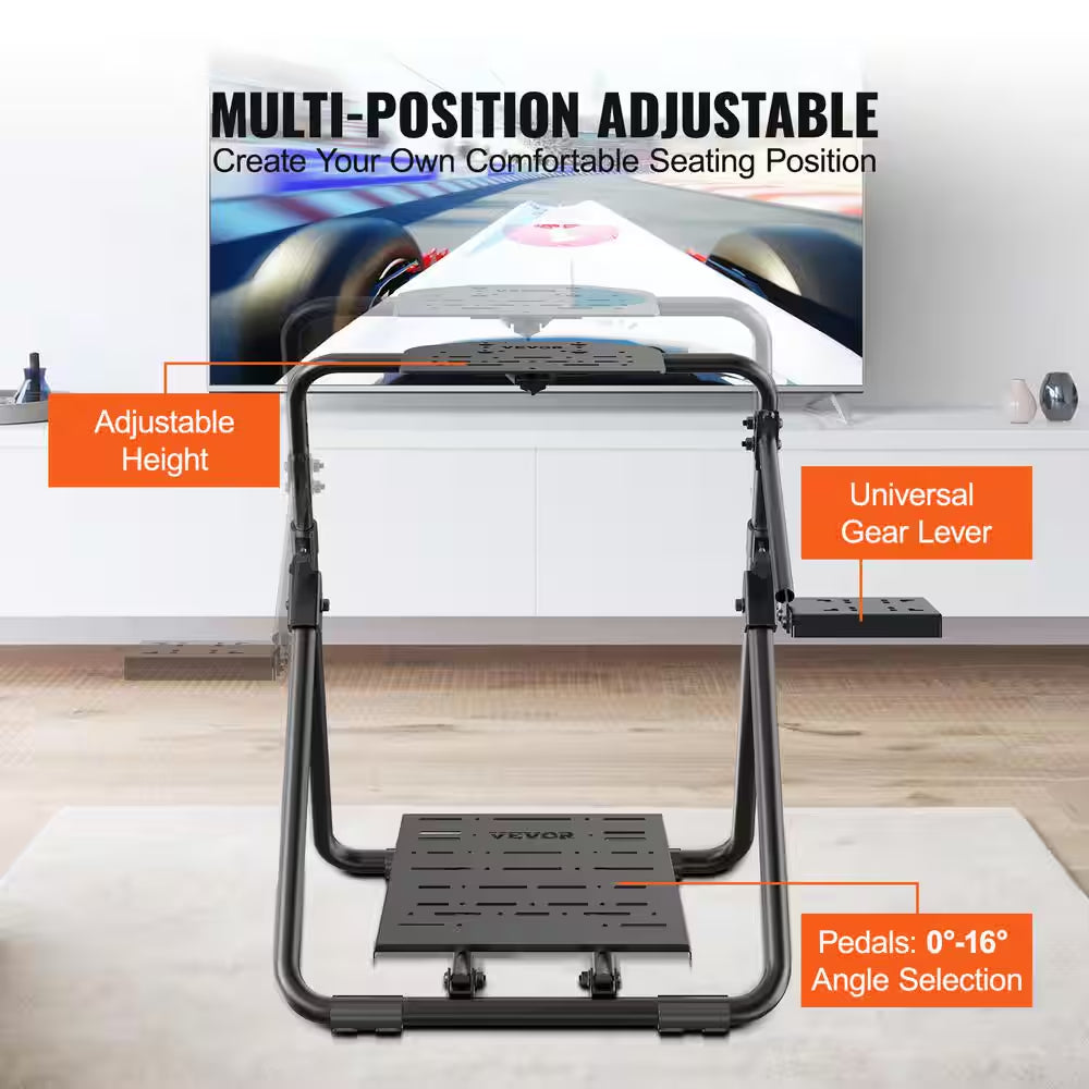 Foldable Racing Steering Wheel Stand, Height Adjustable Universal Base Heavy-Duty Formula Seating Portable
