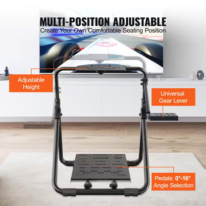 Foldable Racing Steering Wheel Stand, Height Adjustable Universal Base Heavy-Duty Formula Seating Portable