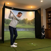 DIY Golf Simulator Impact Screen Frame Enclosure Kit Set, Use with Simulators, Durable Fabric with Velcro, Reinforced Black Border, 9.8'X9.8'X4.9' — Lifestyle