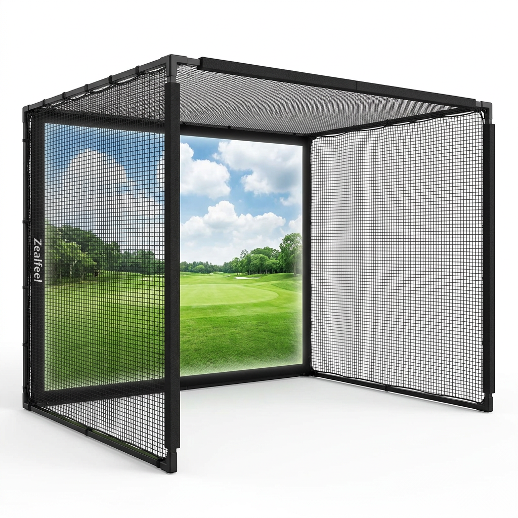 Golf Simulator Enclosure, 10X8Ft Golf Hitting Net Cage with HD Impact Screen & Foam Padding, Indoor Golf Practice Net for Home Garage — Studio Shot