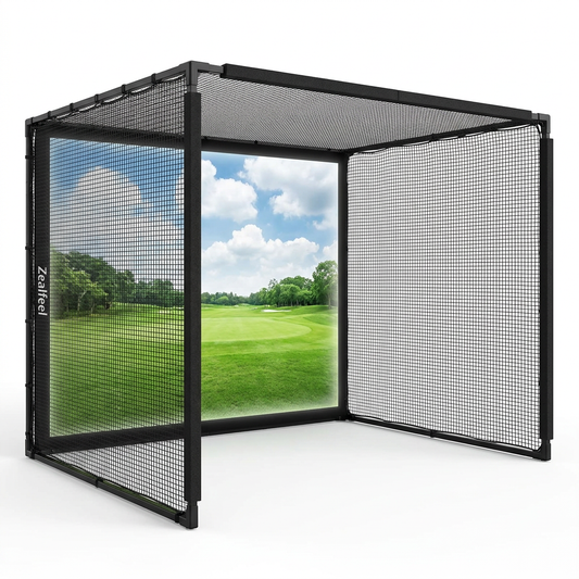 Golf Simulator Enclosure, 10X8Ft Golf Hitting Net Cage with HD Impact Screen & Foam Padding, Indoor Golf Practice Net for Home Garage — Studio Shot