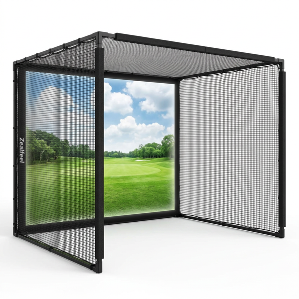 Golf Simulator Enclosure, 10X8Ft Golf Hitting Net Cage with HD Impact Screen & Foam Padding, Indoor Golf Practice Net for Home Garage — Studio Shot