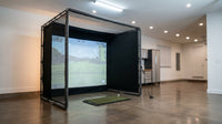 Golf Simulator Enclosure, 10X8Ft Golf Hitting Net Cage with HD Impact Screen & Foam Padding, Indoor Golf Practice Net for Home Garage — Lifestyle