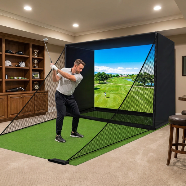 Golf Simulator Enclosure Net Built for Home Practice, 10x8ft HD Impact Screen, EPE Foam Frame, Side Safety