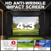 Golf Simulator Enclosure, 10X8Ft Golf Hitting Net Cage with HD Impact Screen & Foam Padding, Indoor Golf Practice Net for Home Garage