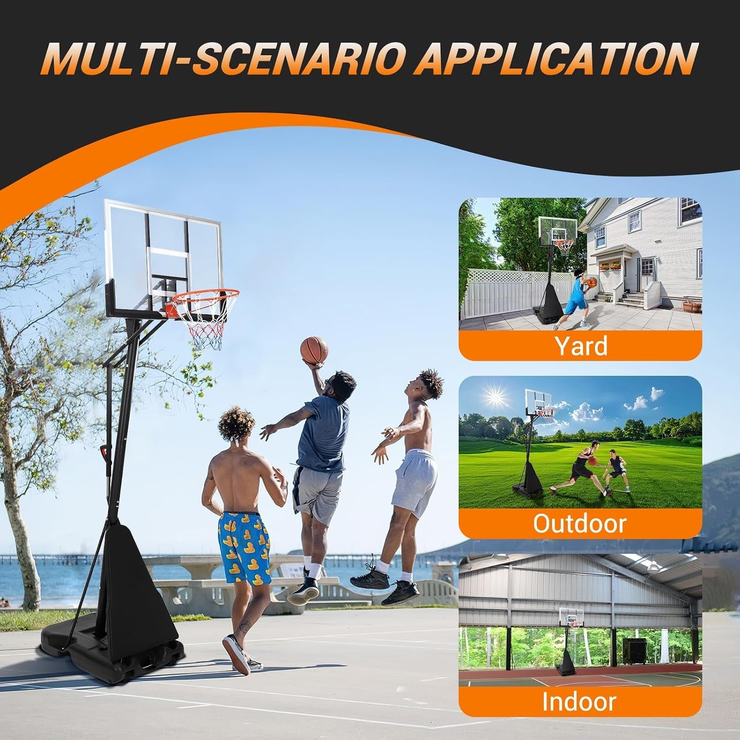 Basketball Hoop Outdoor 5.2-10Ft, Portable 47 Inch Shatterproof Backboard & Rebound Plate & Quick Adjustable Basketball Goal System