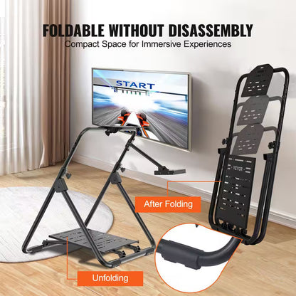 Foldable Racing Steering Wheel Stand, Height Adjustable Universal Base Heavy-Duty Formula Seating Portable