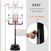 6.6 Ft. to 10 Ft. Adjustable Height Portable Basketball Hoop Goal Basketball System Basketball Equipment with Wheels