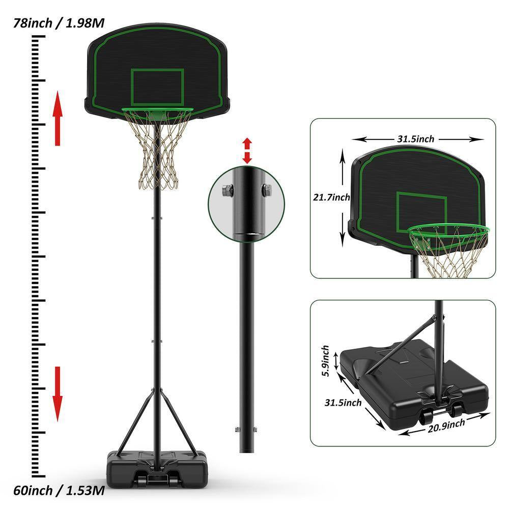 Portable Basketball Hoop Basketball Goal System 60 In. to 78 In. Height Adjustable, Fillable Base with Wheels (2-Pack)
