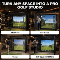 Golf Simulator Enclosure, 10X8Ft Golf Hitting Net Cage with HD Impact Screen & Foam Padding, Indoor Golf Practice Net for Home Garage
